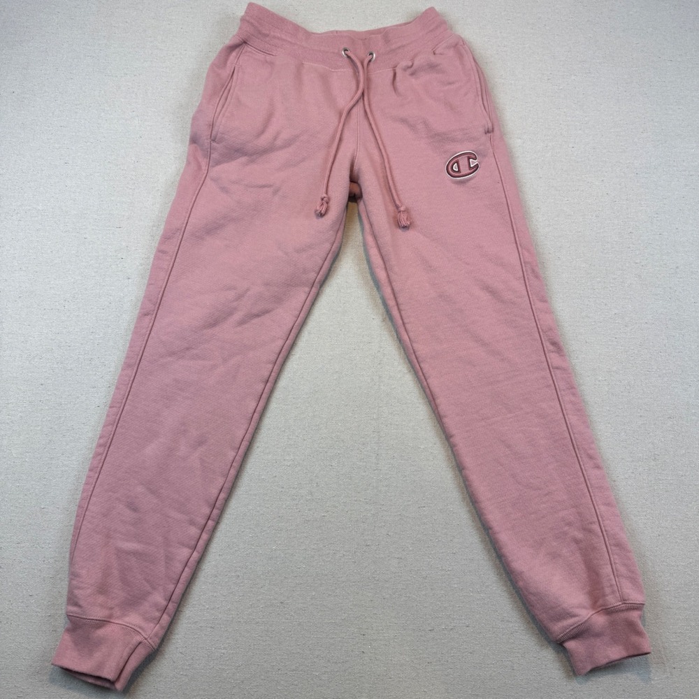 Champion XS Reverse Weave Joggers Women Pink Fleece Sweatpants C Logo
